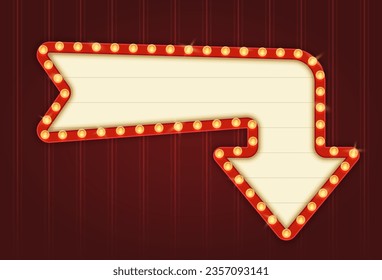 Retro Lightbox in Curved Arrow Shape Pointing Down Template With Red Border