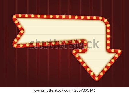 Retro Lightbox in Curved Arrow Shape Pointing Down Template With Red Border