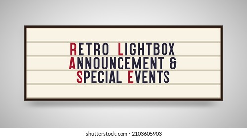 Retro Lightbox Vector Banner, Vintage Billboard Or Bright Signboard With Changeable Letters On Grunge Background. 10 Eps