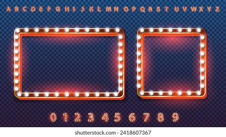 Retro lightbox vector template different shape with lightbulb isolated on transparent background for party poster,