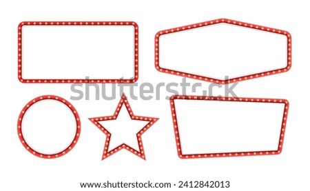 Retro lightbox vector template different shape with lightbulb isolated on transparent background for party poster. Promotion and sale billboard, cinema, bar show or restaurant. Vector illustration