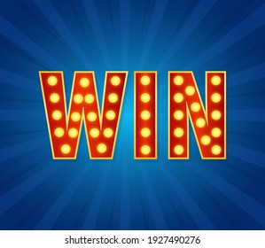 Retro lightbox with winner light on red background. Win prize. Celebration vector background. Winner award.