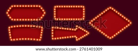 Retro lightboxes or light bulb marquee frames of Broadway billboard and circus board, vector signage. Retro lightbox with arrow for casino or cabaret and cinema movie theater banner with lamps frame