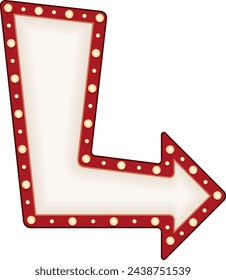 Retro lightbulb arrow sign. Retro theatre ad board