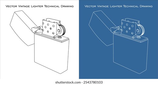 retro Lighter cigarette vector from various positions line technical drawing blueprint isolated on transparent background
