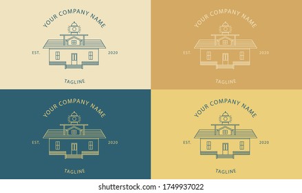 Retro Lighthouse concept logo linear badge style. Vector logo template for companies in four color variations