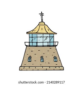 Ilustración vectorial del doodle dibujado a mano por el faro retro.