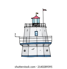 Retro Lighthouse hand drawn doodle vector illustration.
