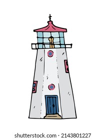 Retro Lighthouse hand drawn doodle vector illustration.