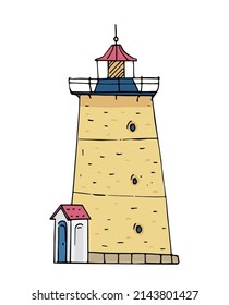 Retro Lighthouse hand drawn doodle vector illustration.