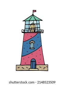Retro Lighthouse hand drawn doodle vector illustration.