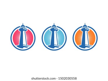 Retro Lighthouse Logo Design Set - Vector