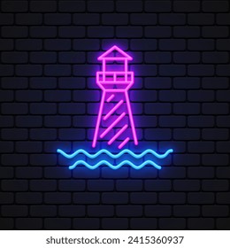 Retro lighthouse neon icon, great design for any purposes.