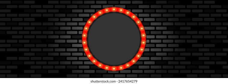 Retro lighting on a brick wall. Space for text in the center.