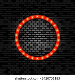 Retro lighting on a brick wall. Space for text in the center.