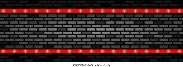 Retro lighting on a brick wall, Concept of cinema and broadway.