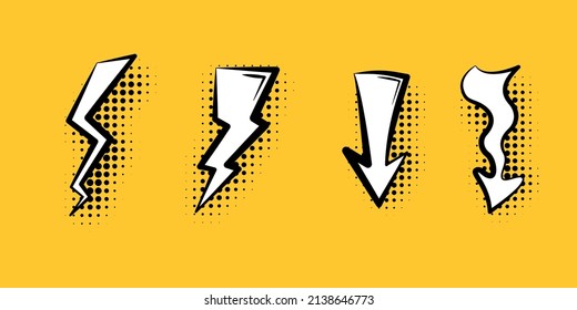 Retro lightning and arrows over yellow
