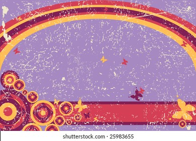 Retro lilas grunge background with concentric circles and arc (vector)