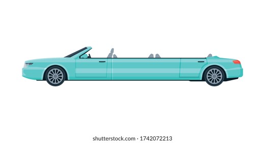 Retro Limousine Car, Elegant Premium Luxurious Limo Vehicle, Side View Flat Vector Illustration