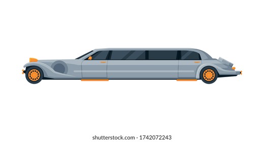 Retro Limousine Car, Elegant Premium Luxurious Vehicle, Side View Flat Vector Illustration