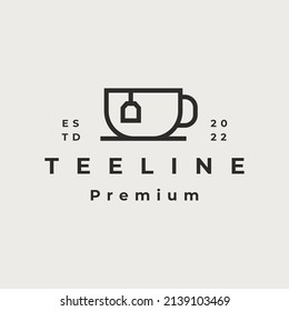 Retro Line art Green tea cup logo icon symbol design illustration