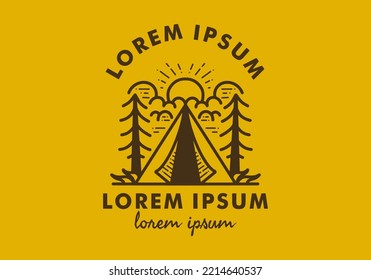 Retro line art illustration design of a camping tent