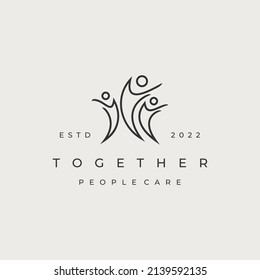 retro line art People together human unity logo icon design vector