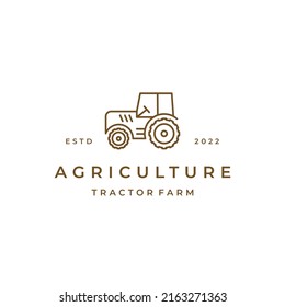 Retro Line art Tractor Farm Agriculture Logo Design Vector Illustration