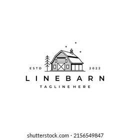 Retro Line art Wood Barn Farm Minimalist Logo Design