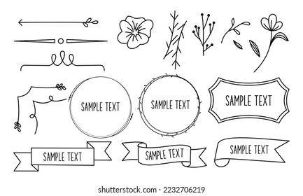 Retro line drawing frames, ribbons, florals,decorations and plants