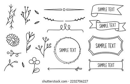 Retro line drawing frames, ribbons, florals,decorations and plants