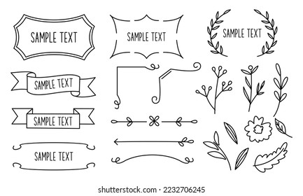 Retro line drawing frames, ribbons, florals,decorations and plants