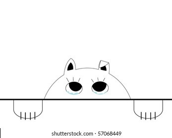 retro line drawing of a sad cat looking over the edge of a table