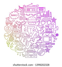 Retro Line Icon Circle Design. Vector Illustration of Objects Isolated over White.