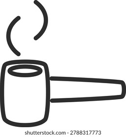 Retro line icon featuring a classic wooden smoking pipe drifting with gentle curls of smoke.