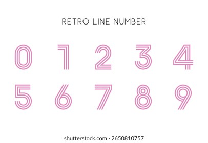 Retro Line Number Set in Pink Outline Typeface on White Background with Minimal Geometric Design Vector Illustration