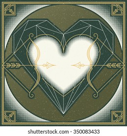 Retro line poster, square vintage graphical love theme postcard, romantic background. 