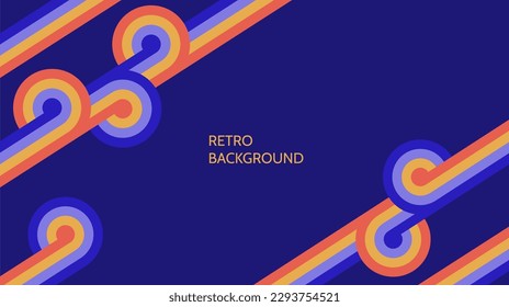 Retro line style background. Vintage diagonal lines and circles poster design. Colorful geometric banner, print, cover in 60s, 70s, 80s style. Vector template illustration.