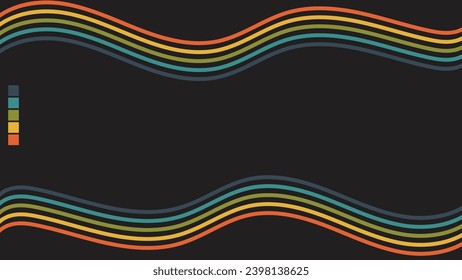 retro line vector set background set , isolated in black background, abstract pattern design, retro stripes groovy 70s style presentation background