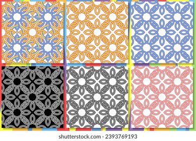 Retro line wire loop rugby ball shape rainbow circle Set of seamless pattern. Vector collection.