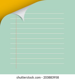 Retro Lined Green Paper with Bent Corner Vector Illustration