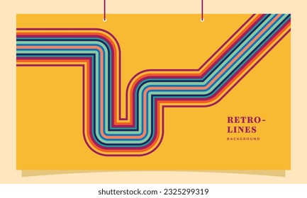 Espacio de copia de plantilla de fondo de líneas retro. Colorido diseño de fondo de rayas vintage para afiches, banner, página de inicio, folleto, revista, portada, festival o evento.