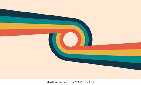 Retro lines in a loop. Vintage stripes background. Sixties and seventies style poster design. Abstract modern horizontal background with copy space. Stylized letter O. Vector illustration, clip art.