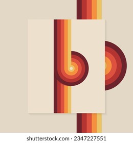 Retro lines in a loop. Vintage stripes background. Sixties and seventies style graphic design. Abstract modern vertical background with copy space. Stylized letter B. Clip art. Vector illustration