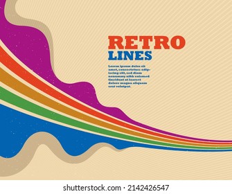 Retro lines vector abstract background, 3D dimensional perspective vintage graphic design art poster, wallpaper in a style of seventieth.