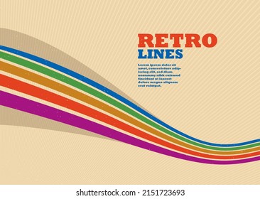 Retro lines vector abstract background, 3D dimensional perspective vintage graphic design art poster, wallpaper in a style of seventieth.