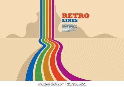 Retro lines vector abstract background, 3D dimensional perspective vintage graphic design art poster, wallpaper in a style of seventieth.