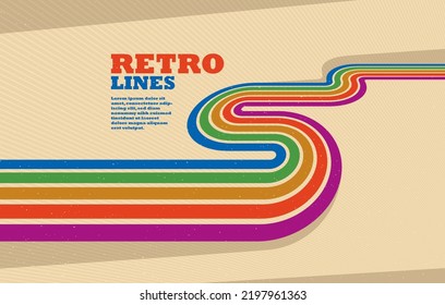 Retro lines vector abstract background, 3D dimensional perspective vintage graphic design art poster, wallpaper in a style of seventieth.