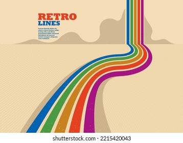 Retro lines vector abstract background, 3D dimensional perspective vintage graphic design art poster, wallpaper in a style of seventieth.