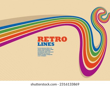 Retro lines vector abstract background, 3D dimensional perspective vintage graphic design art poster, wallpaper in a style of seventieth.